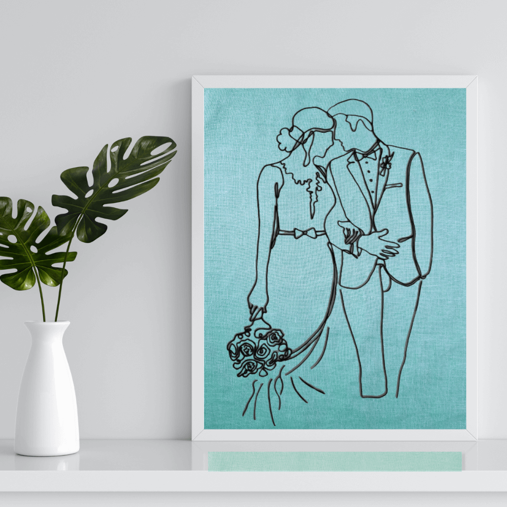 cadre mariage en lin bleu lagon collaboration